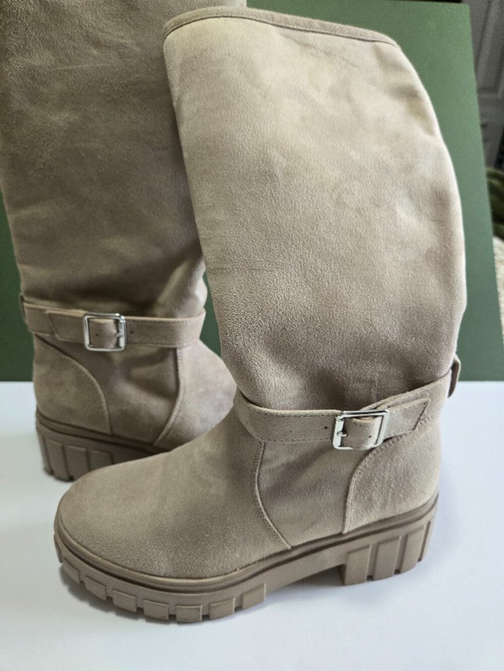 Beige Suede Look Boots